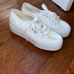 Superga womens white platform sneakers